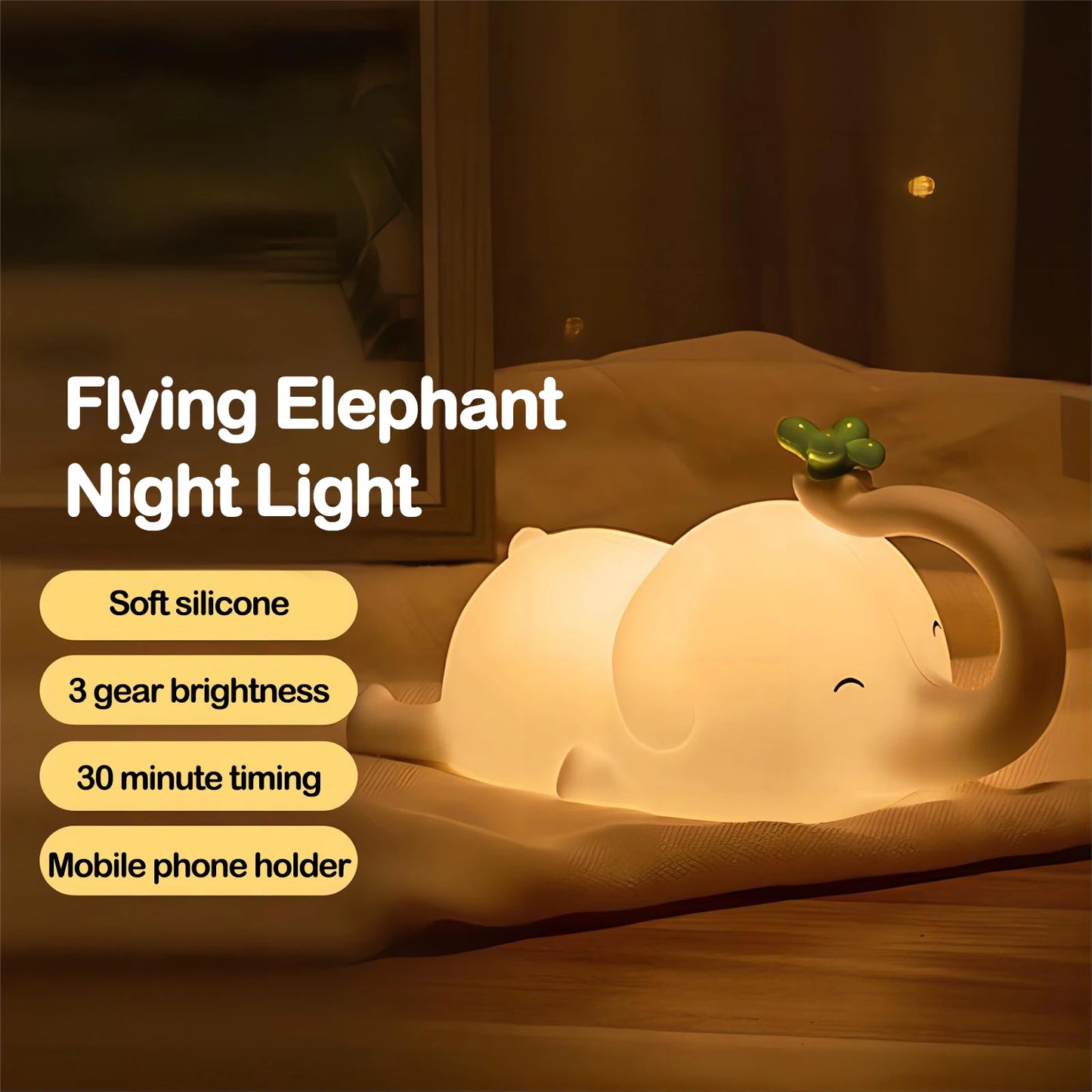 lampe veilleuse éléphant dans une chambre