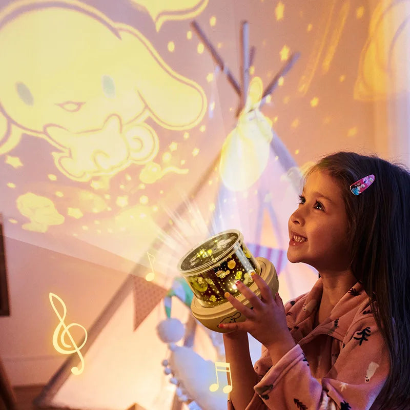Veilleuse bébé projecteur d’étoiles musical peluche lapin dans un salon
