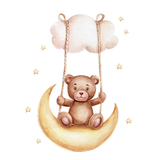 veilleuse lune et ourson dans un salon 