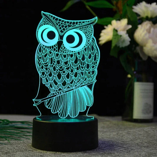 Veilleuse led hibou dans un salon 
